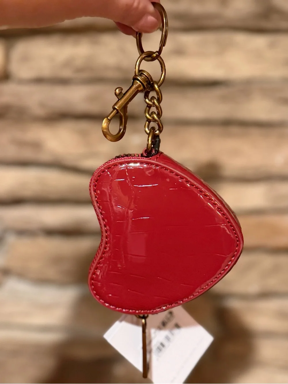 Kurt Geiger Red Patent Heart Key & Card Holder Charm Coin Pouch.
